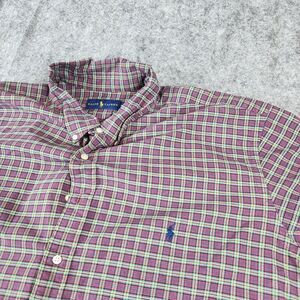 Ralph Lauren Shirt Mens 3XB Big‎ Red Button Colorful Plaid Pony Logo Casual